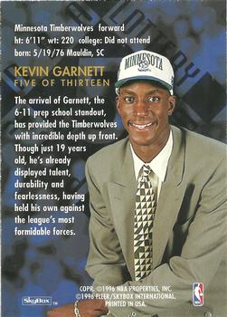 1995-96 SkyBox Premium - NBA Draft Lottery Pick Exchange #5 Kevin Garnett Back