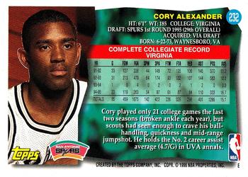 1995-96 Topps #232 Cory Alexander Back