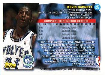 1995-96 Topps #237 Kevin Garnett Back