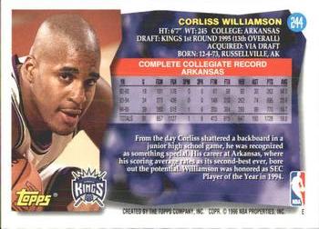 1995-96 Topps #244 Corliss Williamson Back