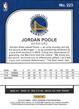 2019-20 Hoops Premium Stock #223 Jordan Poole Back