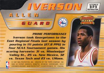 1996-97 Bowman's Best - Picks Atomic Refractors #BP9 Allen Iverson Back