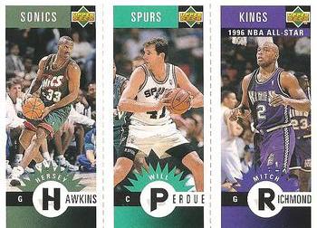 1996-97 Collector's Choice - Mini-Cards Panels #M166/M165/M161 Hersey Hawkins / Will Perdue / Mitch Richmond Front