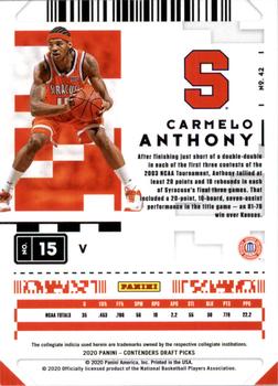 2020 Panini Contenders Draft Picks - Game Ticket Green Explosion #42 Carmelo Anthony Back