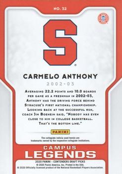 2020 Panini Contenders Draft Picks - Campus Legends #32 Carmelo Anthony Back