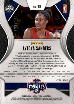 2020 Panini Prizm WNBA - Blue #39 LaToya Sanders Back