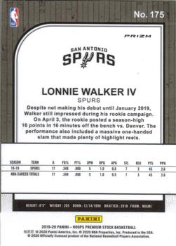 2019-20 Hoops Premium Stock - Prizms Silver #175 Lonnie Walker IV Back