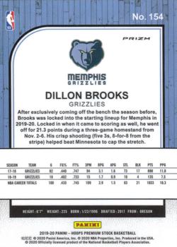 2019-20 Hoops Premium Stock - Prizms Silver Laser #154 Dillon Brooks Back