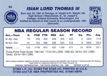 1996-97 Stadium Club - Finest Reprints #44 Isiah Thomas Back