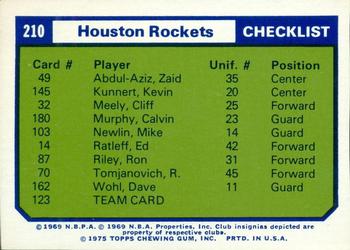1975-76 Topps - Team Checklists #210 Houston Rockets Front