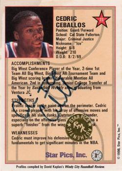 1990 Star Pics - Autographs #23 Cedric Ceballos Back