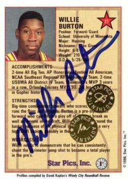 1990 Star Pics - Autographs #27 Willie Burton Back