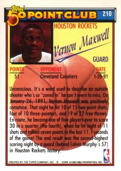 1992-93 Topps - Gold #210 Vernon Maxwell Back