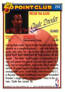 1992-93 Topps - Gold #212 Clyde Drexler Back