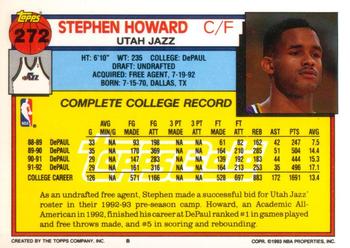1992-93 Topps - Gold #272 Stephen Howard Back