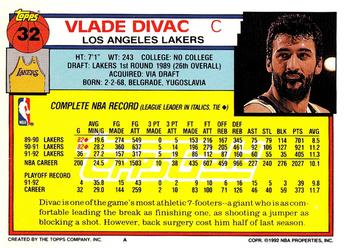 1992-93 Topps - Gold #32 Vlade Divac Back