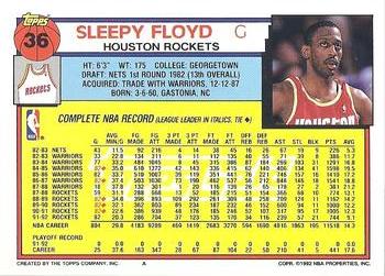 1992-93 Topps - Gold #36 Sleepy Floyd Back