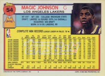 1992-93 Topps - Gold #54 Magic Johnson Back
