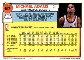 1992-93 Topps - Gold #67 Michael Adams Back