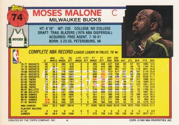 1992-93 Topps - Gold #74 Moses Malone Back