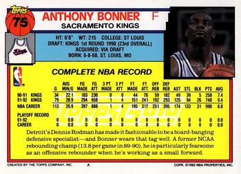 1992-93 Topps - Gold #75 Anthony Bonner Back