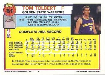 1992-93 Topps - Gold #81 Tom Tolbert Back