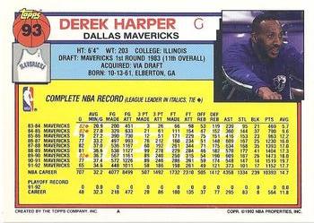 1992-93 Topps - Gold #93 Derek Harper Back