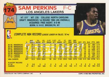 1992-93 Topps - Gold #174 Sam Perkins Back