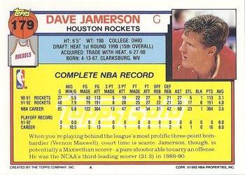 1992-93 Topps - Gold #179 Dave Jamerson Back