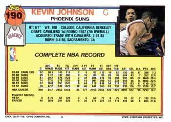 1992-93 Topps - Gold #190 Kevin Johnson Back