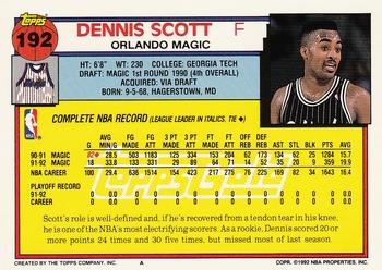 1992-93 Topps - Gold #192 Dennis Scott Back