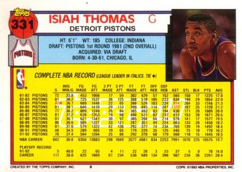 1992-93 Topps - Gold #331 Isiah Thomas Back