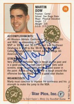 1991 Star Pics - Autographs #35 Marty Dow Back