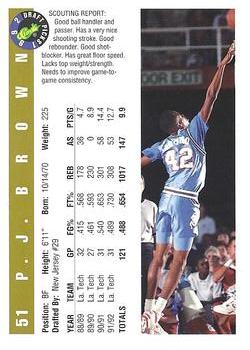 1992 Classic Draft Picks - Gold #51 P.J. Brown Back