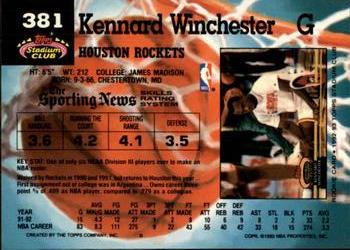 1992-93 Stadium Club - Members Only #381 Kennard Winchester Back
