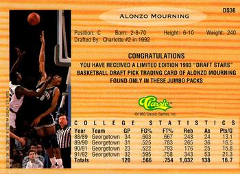1993 Classic Draft Picks - Chromium Draft Stars #DS36 Alonzo Mourning Back