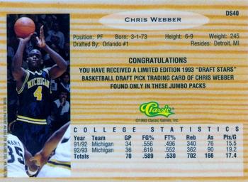 1993 Classic Draft Picks - Chromium Draft Stars #DS40 Chris Webber Back