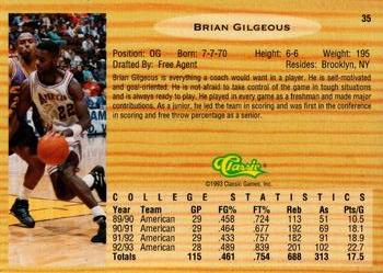 1993 Classic Draft Picks - Gold #35 Brian Gilgeous Back