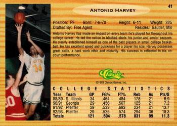 1993 Classic Draft Picks - Gold #41 Antonio Harvey Back