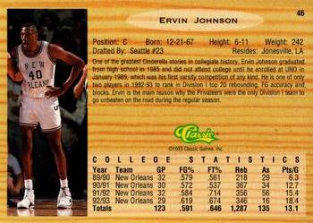 1993 Classic Draft Picks - Gold #46 Ervin Johnson Back