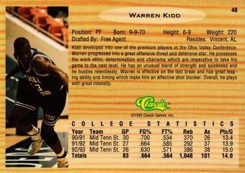 1993 Classic Draft Picks - Gold #48 Warren Kidd Back