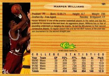 1993 Classic Draft Picks - Gold #101 Harper Williams Back