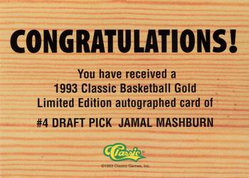 1993 Classic Draft Picks - Gold #NNO Jamal Mashburn Back