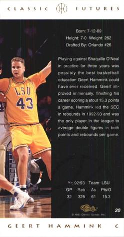 1993 Classic Futures #20 Geert Hammink Back