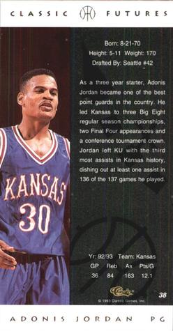 1993 Classic Futures #38 Adonis Jordan Back