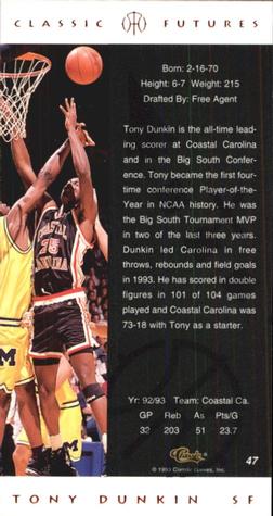 1993 Classic Futures #47 Tony Dunkin Back