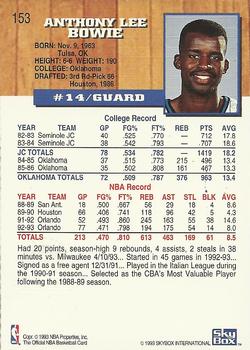 1993-94 Hoops - Fifth Anniversary Gold #153 Anthony Bowie Back