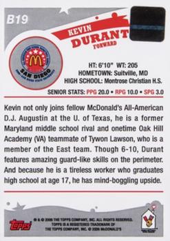 2006 Topps McDonald's All-American Game - Game Day Autographs Aftermarket #B19 Kevin Durant Back