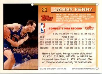 1993-94 Topps - Gold #29 Danny Ferry Back