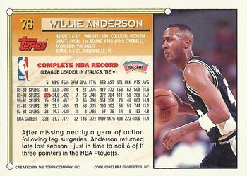 1993-94 Topps - Gold #76 Willie Anderson Back